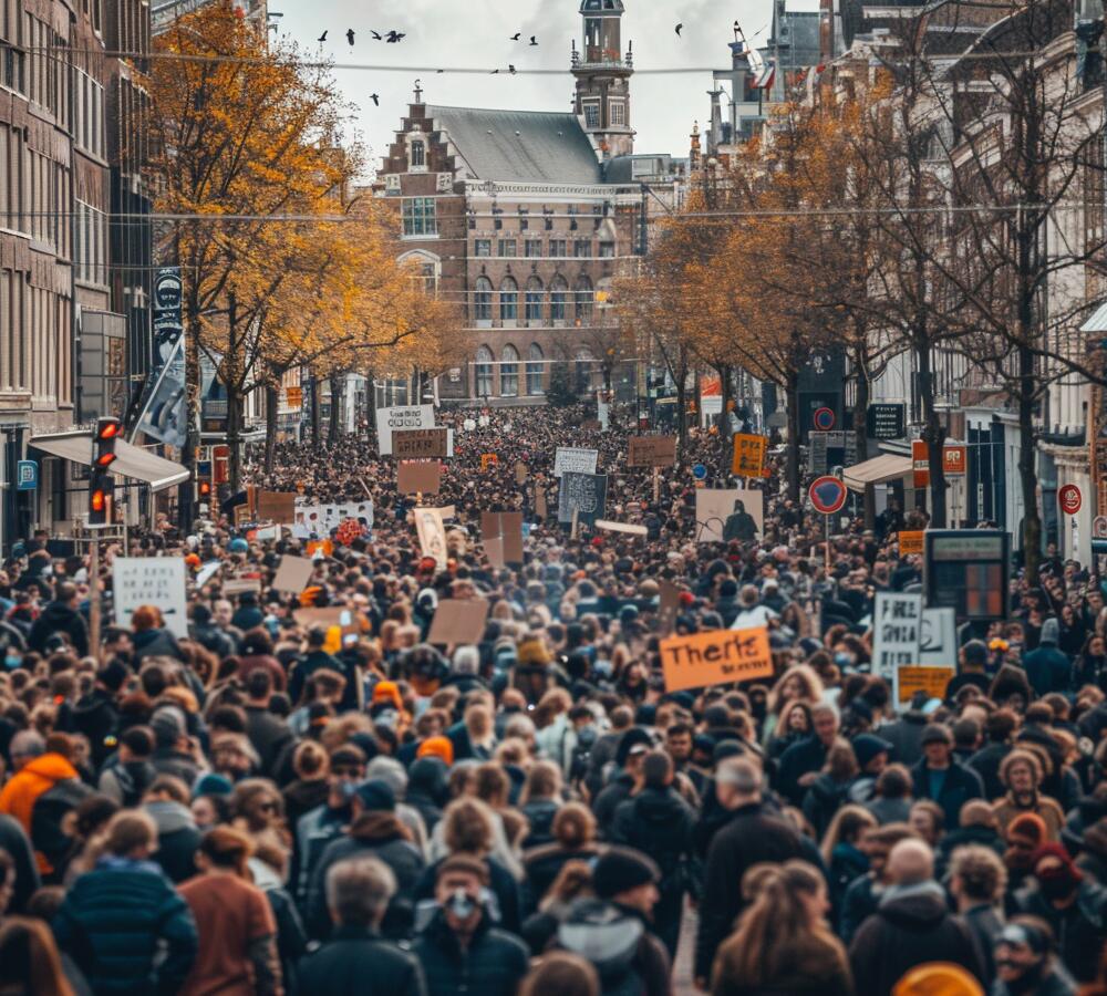 Grote demonstratie in de straten van een Nederlandse stad